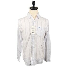 Dockers Mens Classic Fit Long Sleeve Striped Woven Shirt White Blue Yellow Small